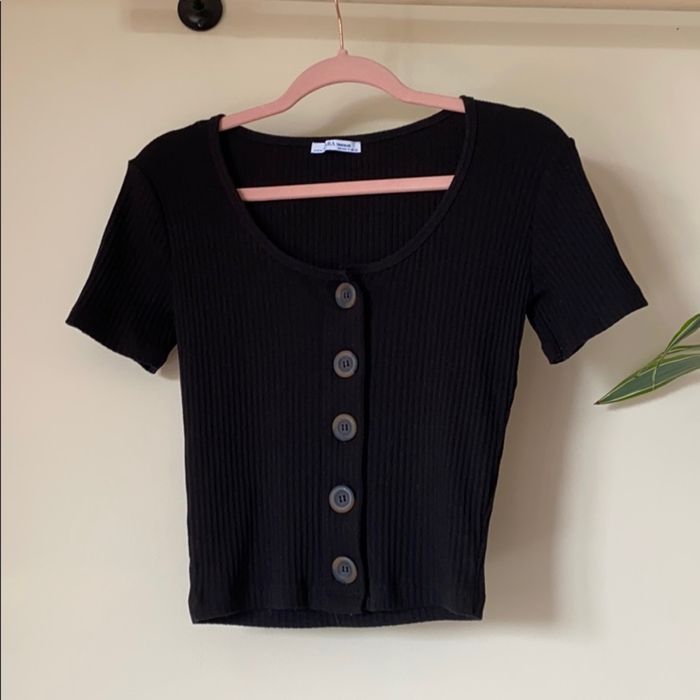 Zara Trafaluc Ribbed Top, Black